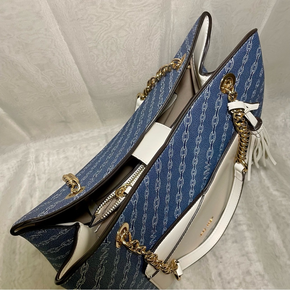 Nine West Navy Chain Link Design with Cream/White Accent Tote, NWOT - Picture 6 of 15